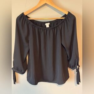 J. Crew Elegant Black Blouse with Tie Sleeves